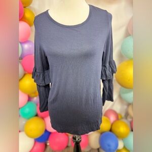 Draper James Navy Ruffle Sleeve Top Women’s Medium Bell Sleeve Knit Blouse‎